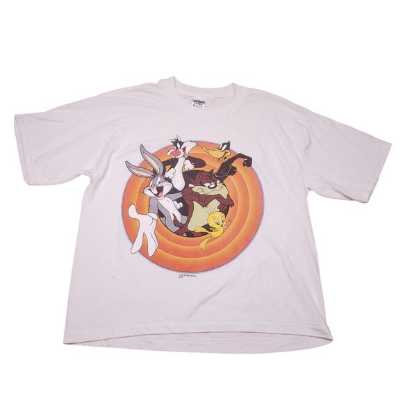 Vintage 90s Looney Tunes Logo Character Graphic T Shirt Classic Mens L - Picture 1 of 8